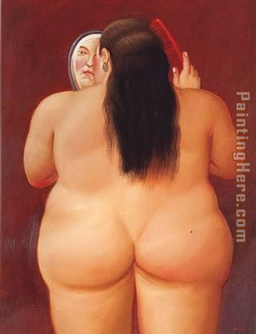 Donna Allo Specchio painting - Fernando Botero Donna Allo Specchio art painting